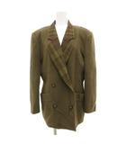 バーバリーズ Burberrys 白タグ 90s ヴィンテージ テーラード ジャケット ダブル チェック メルトン ウール 11AR カーキ 緑 グリーン /JS ■GY50