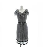 ワンピース プリーツ シアー 38 黒 ブラック 白 ホワイト 千鳥格子柄 Vネック フリル袖 半袖 /KW ■GY99