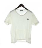 バーバリーブラックレーベル BURBERRY BLACK LABEL Tシャツ ワッフル生地 2 白 ホワイト Vネック 半袖 ロゴ刺繍 /KW ■GY99