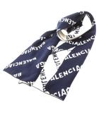 バレンシアガ BALENCIAGA ALLOVER LOGO SCARF 621020 オールオーバー ロゴ ニット マフラー ジャガード 総柄 紺 ネイビー 白 ホワイト /KW ■GY18