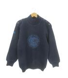 カンタベリー CANTERBURY ニット セーター ウール 36 紺 ネイビー 長袖 ボタン付きタートルネック ロゴプリント /AO18 ■GY99