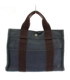 エルメス HERMES エールライン トートMM ハンドバッグ キャンバス Hロゴ 紺 ネイビー 茶色 ブラウン /XZ ■OH ■GY12
