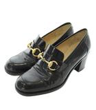 グッチ GUCCI パンプス ローファー レザー ラウンドトゥ チャンキーヒール ホースビット 5.5 22.5cm 黒 ブラック /XZ ■GY50