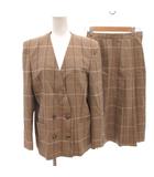 バーバリーズ Burberrys ヴィンテージ セットアップスーツ ノーカラージャケット スカート ダブル チェック 9AR ベージュ /FF  ■GY50