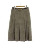 セリーヌ CELINE プリーツスカート ウール 44 ベージュ マルチカラー 千鳥格子柄 マカダム金具 ヴィンテージ フランス製 ひざ丈 /PP ■GY50