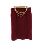 セリーヌ CELINE タイトスカート ひざ丈 ウール チェーン マカダム柄 金ボタン ワインレッド 赤 ヴィンテージ フランス製 /PP ■GY50