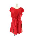 ミラショーン mila schon ワンピース 絹 シルク 半袖 ひざ丈 プリーツ 40 赤 レッド 茶色 ブラウン /XZ ■GY99