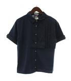 アクシーズファム axes femme シャツ ブラウス 半袖 ジャカード 切り替え F 紺 ネイビー /XZ ■GY99