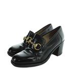 グッチ GUCCI ローファー ラウンドトゥ チャンキーヒール レザー ホースビット 100 0356 35.5 22.5cm 黒 ブラック ■GY35 /MQ ■OH