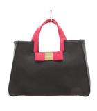 ダズリン dazzlin 2WAY ハンドバッグ ショルダー 黒 ブラック ピンク リボンモチーフ ピンクハンドル スクエア型 /NU ■GY99