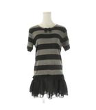 ニットチュニック 3 黒 ブラック グレー ボーダー柄 半袖 フリル裾 /CK43 ■GY99