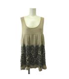 ジルスチュアート JILL STUART ニットチュニック M ベージュ 黒 ブラック ノースリーブ ラウンドネック ダマスク柄 /NP ■GY99