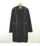 トリーバーチ TORY BURCH Pコート ブークレ生地 異素材 ウール 6 黒 ブラック 長袖 ノーカラー レザー調切り替え ロング丈 /AY ■GY99