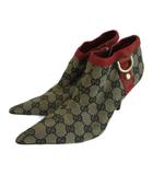 グッチ GUCCI GGキャンバス Dリング アンクルブーツ ブーティ レザー ポインテッドトゥ ハイヒール 総柄 6 23cm ベージュ 赤 レッド 131945 /XZ ■GY50