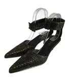 グッチ GUCCI パンプス パイソン ヘビ革 レザー ポインテッドトゥ ミドルヒール アンクルストラップ 36 23cm 茶色 ブラウン /XZ ■GY50