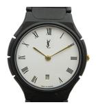 イヴサンローラン YVES SAINT LAURENT 65730 腕時計 ウォッチ クォーツ カレンダー付き 白文字盤 ベルト社外品 黒 ブラック ■GY11 /MQ ▲H