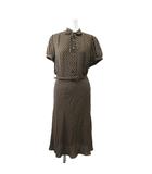 ラルフローレン RALPH LAUREN ワンピース 絹 シルク 9 ブラウン 総柄 ミモレ丈 半袖 OP RL HA 2005 /AY ■GY47
