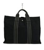 エルメス HERMES フールトゥ MM トートバッグ ハンド キャンバス ストライプ 黒 ブラック /XZ ■GY47
