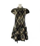 バーバリーブルーレーベル BURBERRY BLUE LABEL シャツ ワンピース 半袖 ひざ丈 チェック柄 ウール 38 ブラック アイボリー /BM4 ■GY50