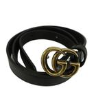 グッチ GUCCI ダブルG スリムベルト GGマーモント レザー バックル ゴールド金具 80・32 黒 ブラック 409417 /XZ ■GY76