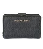 マイケルコース MICHAEL KORS 財布 二つ折り PVC レザー MKシグネチャー 総柄 ロゴ シルバー金具 黒 ブラック /XZ ■GY12