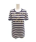 ボーダーTシャツ カットソー Italia is love ビーズ ロゴ 半袖 36 白 ホワイト 紺 ネイビー F8H22Z /TQ ■GY50