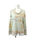 FASHION カットソー 花柄 カウルネック 長袖 絹 シルク M ミントグリーン ベージュ /NP ■GY74