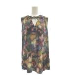 ポールスミス PAUL SMITH 美品 ノースリーブブラウス クルーネック 総柄 花柄 リボン M 紫 パープル マルチカラー /OB ■GY50