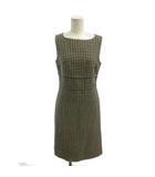 マックスマーラ MAX MARA ノースリーブワンピース 千鳥格子柄 ノースリーブ ボートネック ウール 36 ベージュ 黒 ブラック ひざ丈 /SH ■GY74