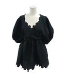 セシリーバンセン Cecilie Bahnsen 20SS Kassia Blouse ブラウス Vネック パフスリーブ 半袖 UK8 黒 ブラック /NP ■GY06