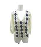 ジョンスメドレー JOHN SMEDLEY ニット セーター M アイボリー アーガイル柄 Vネック 七分袖 /RN ■GY06
