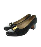 サルヴァトーレフェラガモ Salvatore Ferragamo パンプス スクエアトゥ ロゴ ヴァラ リボン ローヒール スエード 4.5 22cm 黒 ブラック ■GY53 /MQ