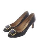 サルヴァトーレフェラガモ Salvatore Ferragamo パンプス スタッズ ベルト フリンジ レザー 5.5 黒 ブラック ハイヒール /RI ■OS ■GY ■OH