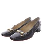 グッチ GUCCI 101 2293 パンプス チャンキーヒール ホースビット スクエアトゥ レザー 36.52C ブラック /YO40 ■GY53