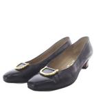 サルヴァトーレフェラガモ Salvatore Ferragamo パンプス ハイヒール ガンチーニ スクエアトゥ レザー 6.5C ネイビー /YO37 ■GY53