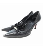 グッチ GUCCI ハイヒールパンプス シューズ ポインテッドトゥ リボン ピンヒール レザー 36.5 23.5㎝ 黒 ブラック /AE ☆AA★
