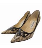 ジミーチュウ JIMMY CHOO パンプス ハイヒール ポインテッドトゥ パイソンレザー カットアウト 34 ベージュ /FF