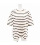 美品 25SS 洗えるシアーフライスボーダーTシャツ カットソー 半袖 38 M 白 ホワイト 茶 ブラウン KKWOGM0638 /AE