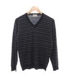マーガレットハウエル MARGARET HOWELL ジョンスメドレー ニット セーター Vネック ボーダー 長袖 M 紺 ネイビー /AE
