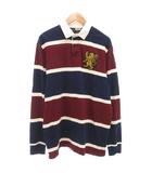 ラガーシャツ ポロシャツ ボーダー ワッペン 長袖 L 紺 ネイビー 赤 レッド /AE