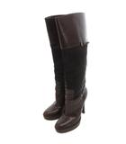 グッチ GUCCI ロングブーツ 36.5C 茶 ブラウン ハイヒール ハラコ レザー切替 182439 /UO