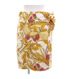 ロエベ LOEWE ラップスカート ひざ丈 M ホワイト イエロー ボタニカル 総柄 /UO