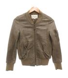 B&Y ユナイテッドアローズ BEAUTY&YOUTH ビューティー&ユース MA-1 ブルゾンジャケット S ジップアップ レザー 本革 切替 カーキ /AE