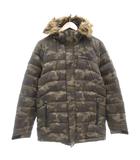 エディーバウアー EDDIE BAUER タグ付き ダウンコート ジャケット M ミドル ハーフ丈 フード 迷彩柄 カモフラ フェイクファー カーキ /AE