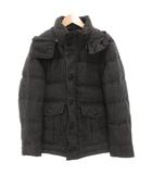 バーバリーブラックレーベル BURBERRY BLACK LABEL ダウンジャケット ベスト 2WAY ツイード M フード付 ヘリンボーン柄 ナイロン切替 ウール グレー 黒 ブラック /GV