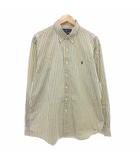 ラルフローレン RALPH LAUREN 美品 ボタンダウンシャツ BD 長袖 XL ストライプ ロゴ 刺繍 黄 イエロー グレー /AE ☆AA★