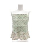 ポロ ラルフローレン POLO RALPH LAUREN キャミソール 10 花柄 総柄 スモック加工 ライトグリーン 水色 ライトブルー /AE