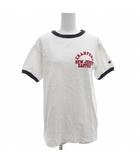 チャンピオン CHAMPION ルーズシルエット カレッジ風 リンガーTシャツ カットソー S 半袖 クルーネック 白 ホワイト 紺 ネイビー C3-V314 /GV