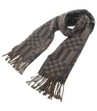フェンディ FENDI cravatte マフラー ウール フリンジ FFロゴ ズッカ柄 ブロックチェック ブラウン系 /UO ☆AA★