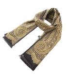 エトロ ETRO スカーフ ストール フリンジ ペイズリー柄 ウール シルク混 黒 ブラック 黄 イエロー /AE